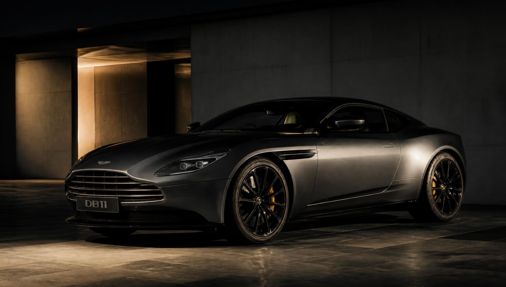 Prestige coupé photographed in a minimal concrete showroom